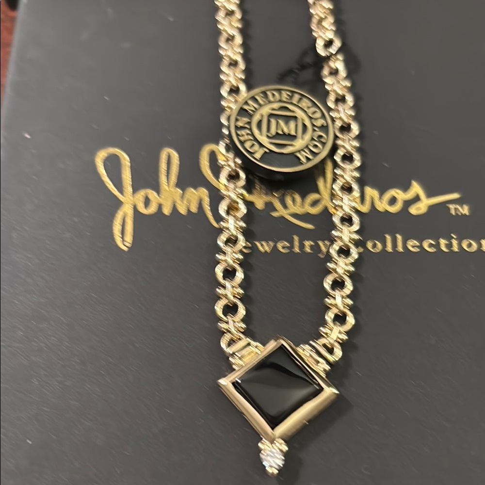 John Mederios Gold and Black Square Pendant Necklace